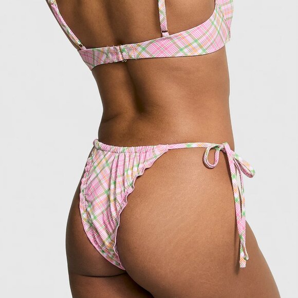 Frankies Bikinis x PINK Reign Thong Bikini Bottom in Strawberry Plaid - Picture 1 of 8